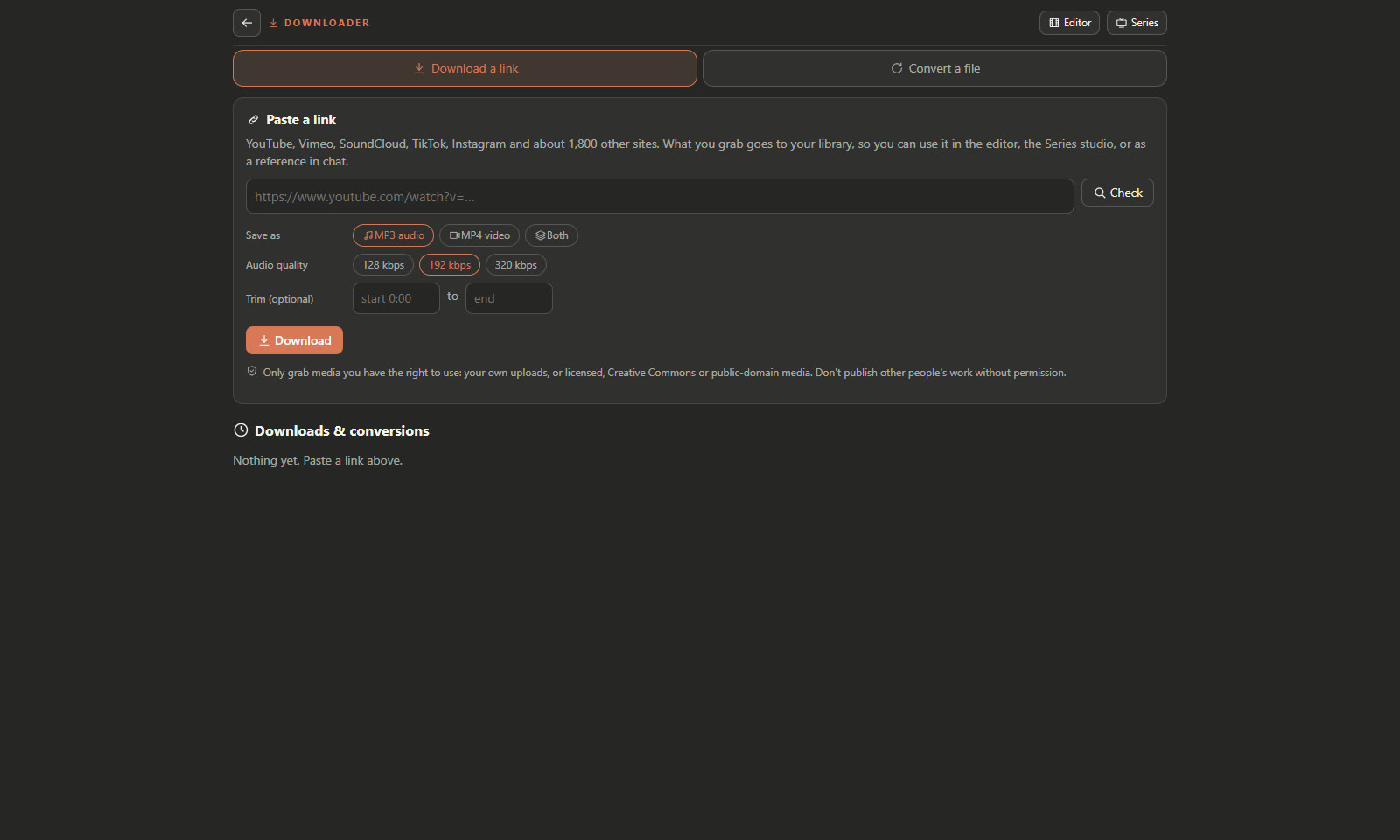 Downloader: link to MP3 or MP4 into the library