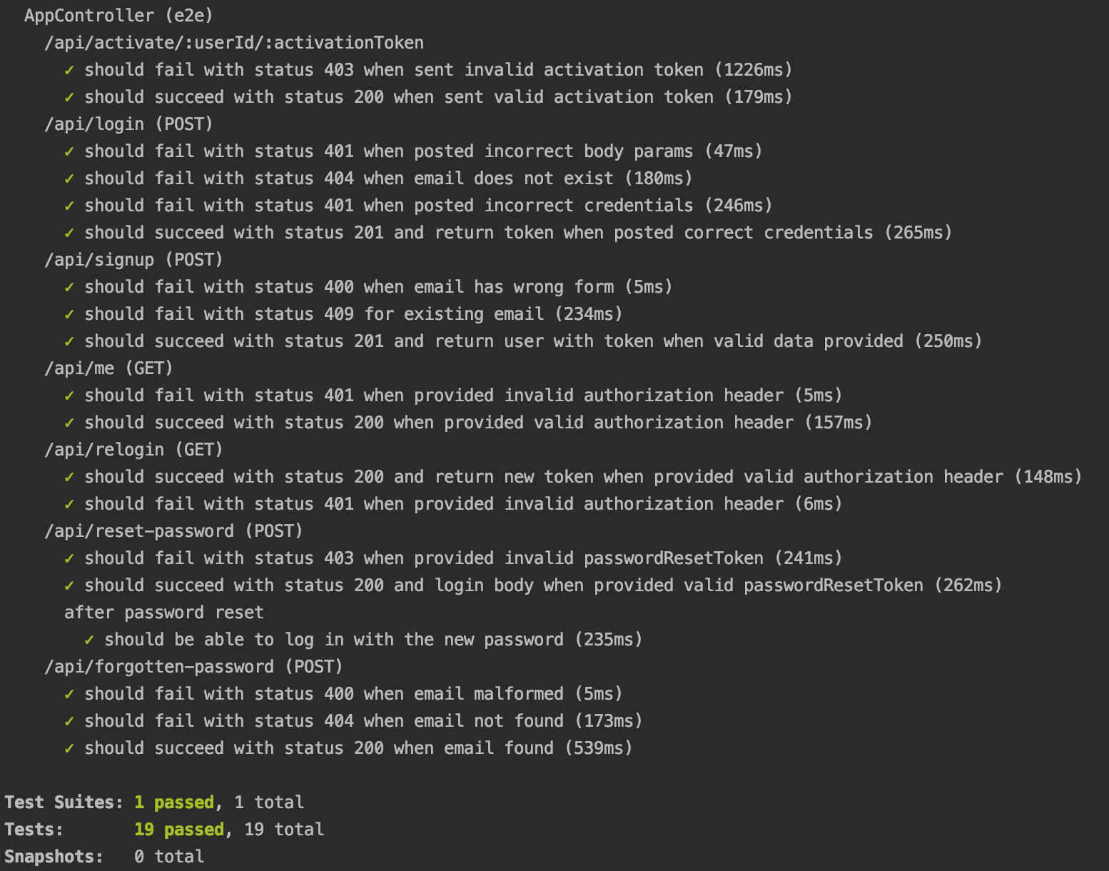 e2e Test output