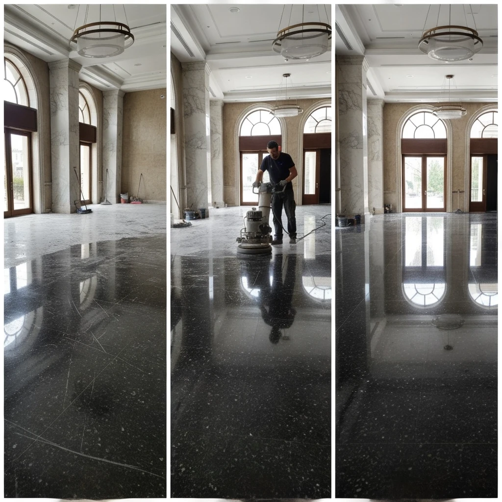 Полировка гранитных полов до и после
