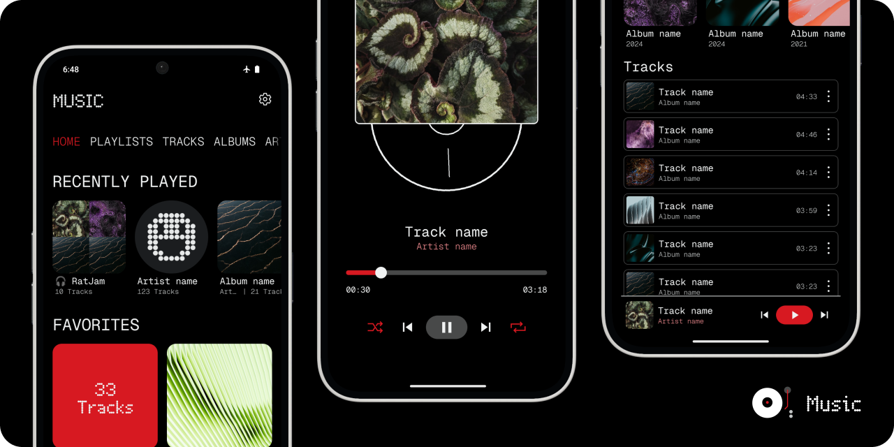 Music app screen previews