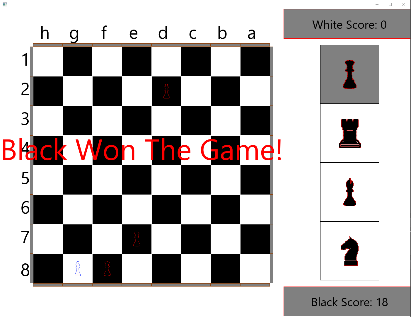 Red Text saying black won the game