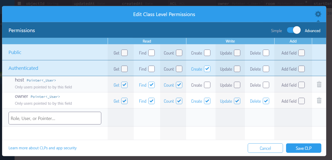 Class Level Permission of reservation