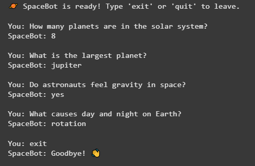 SpaceBot terminal output