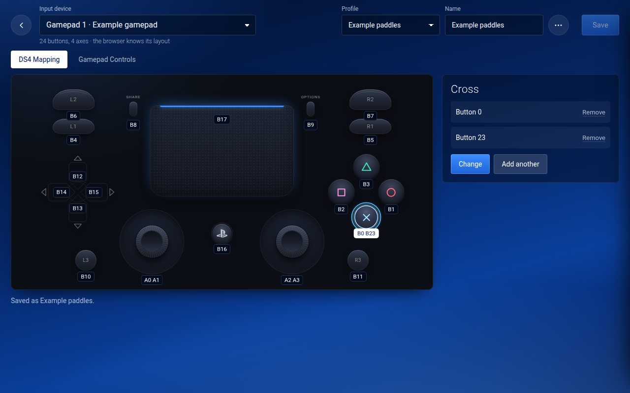 DS4 Mapping with an example gamepad