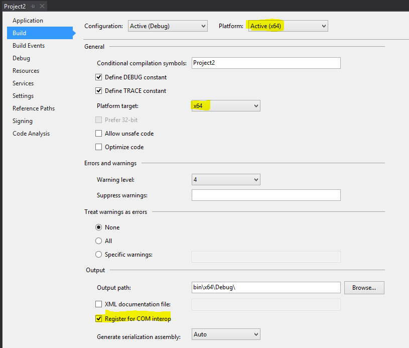 Project 2 64 Bit Settings