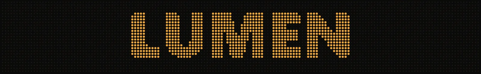 The word LUMEN rebuilt as an LED dot matrix