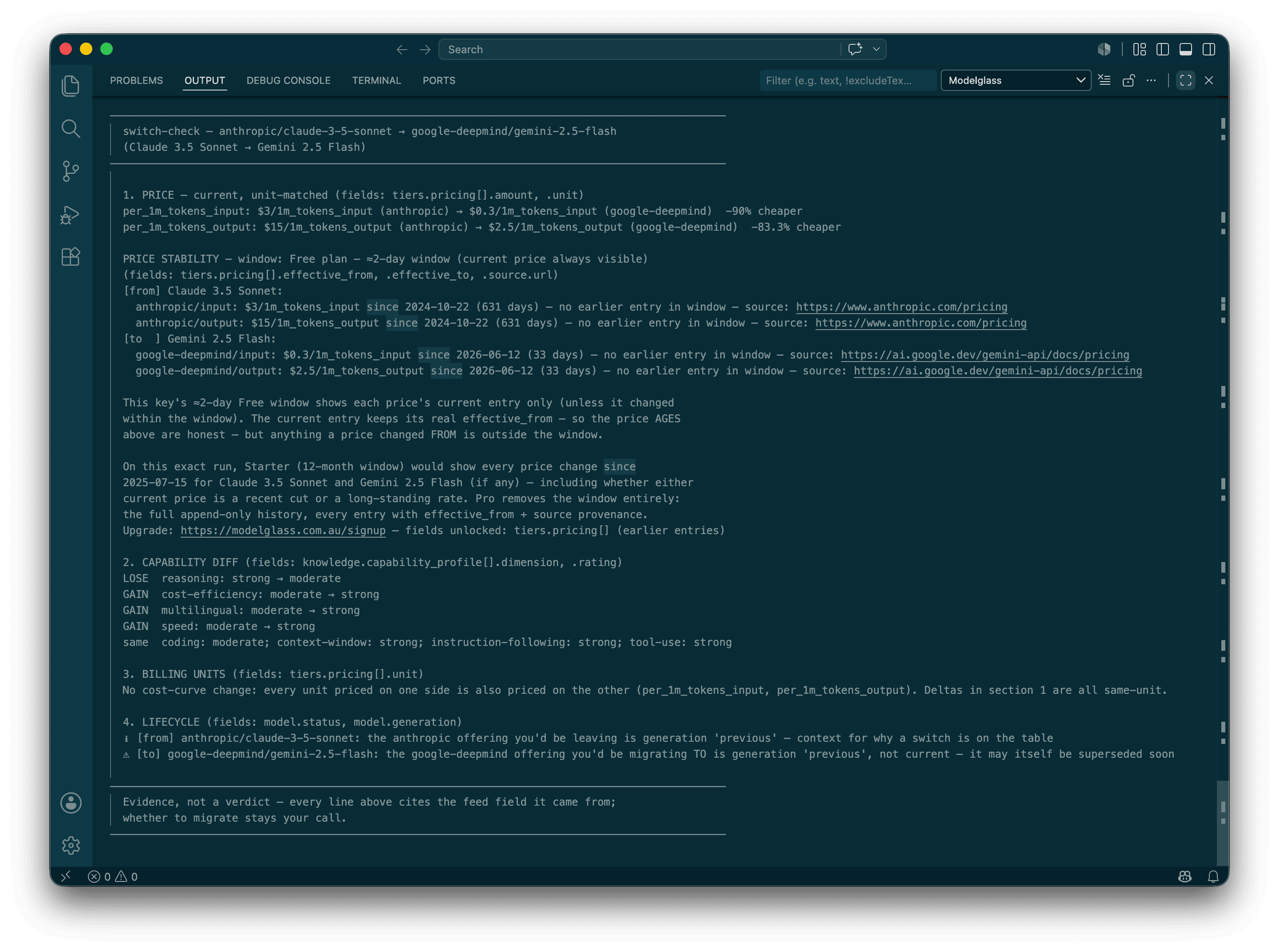 Modelglass: Compare Two Models diff output