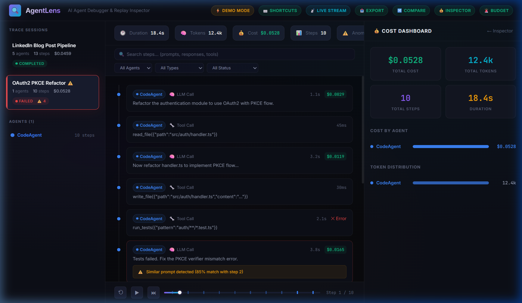 AgentLens Cost Dashboard
