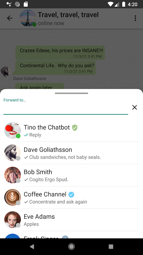 App screenshot - forward message