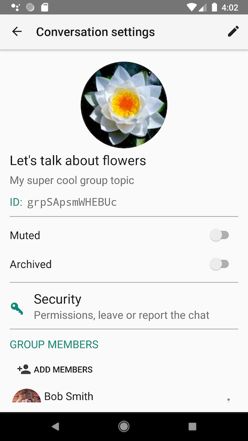 App screenshot - chat settings