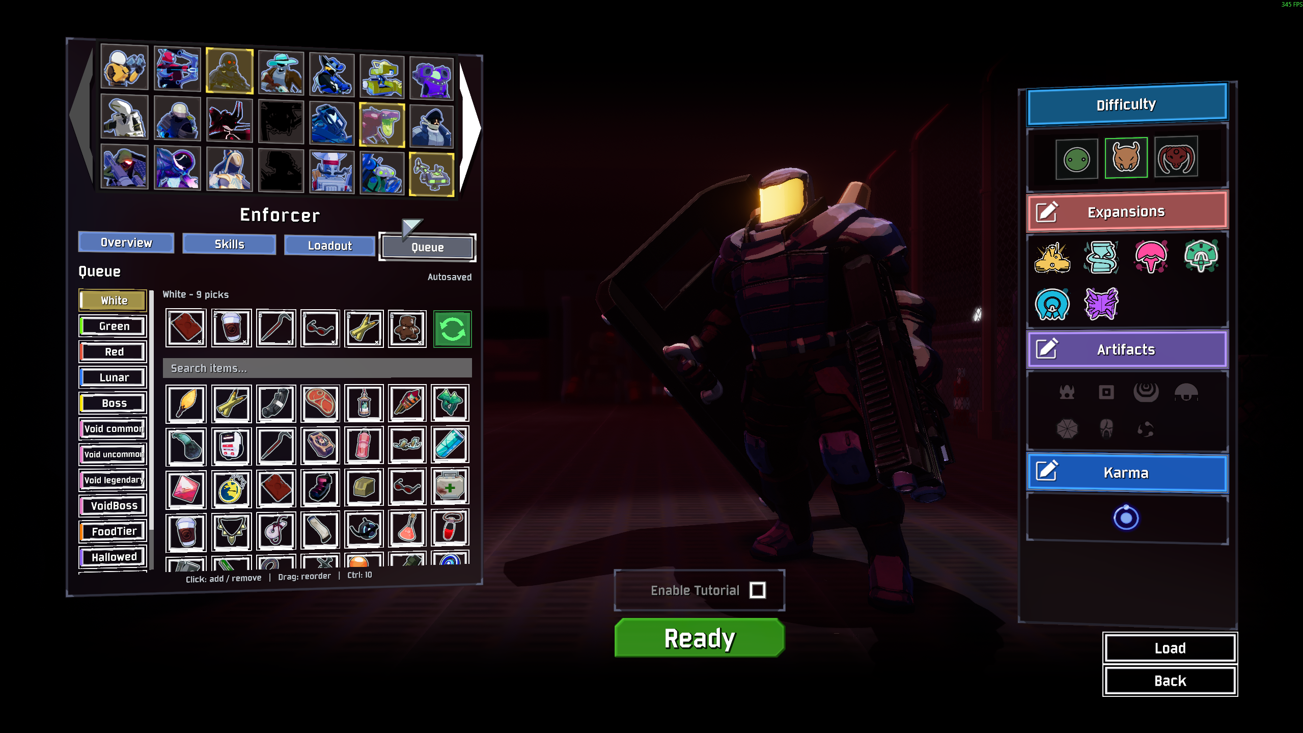 The Queue tab beside Loadout in survivor selection