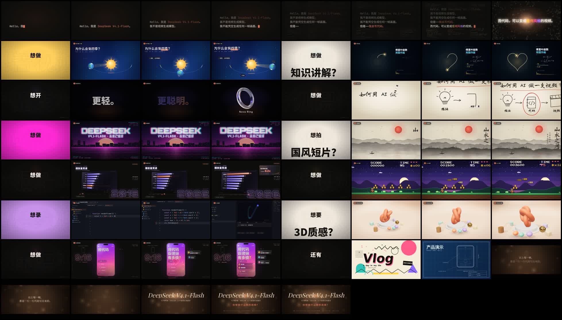 1 fps contact sheet of the 61 s reference showcase