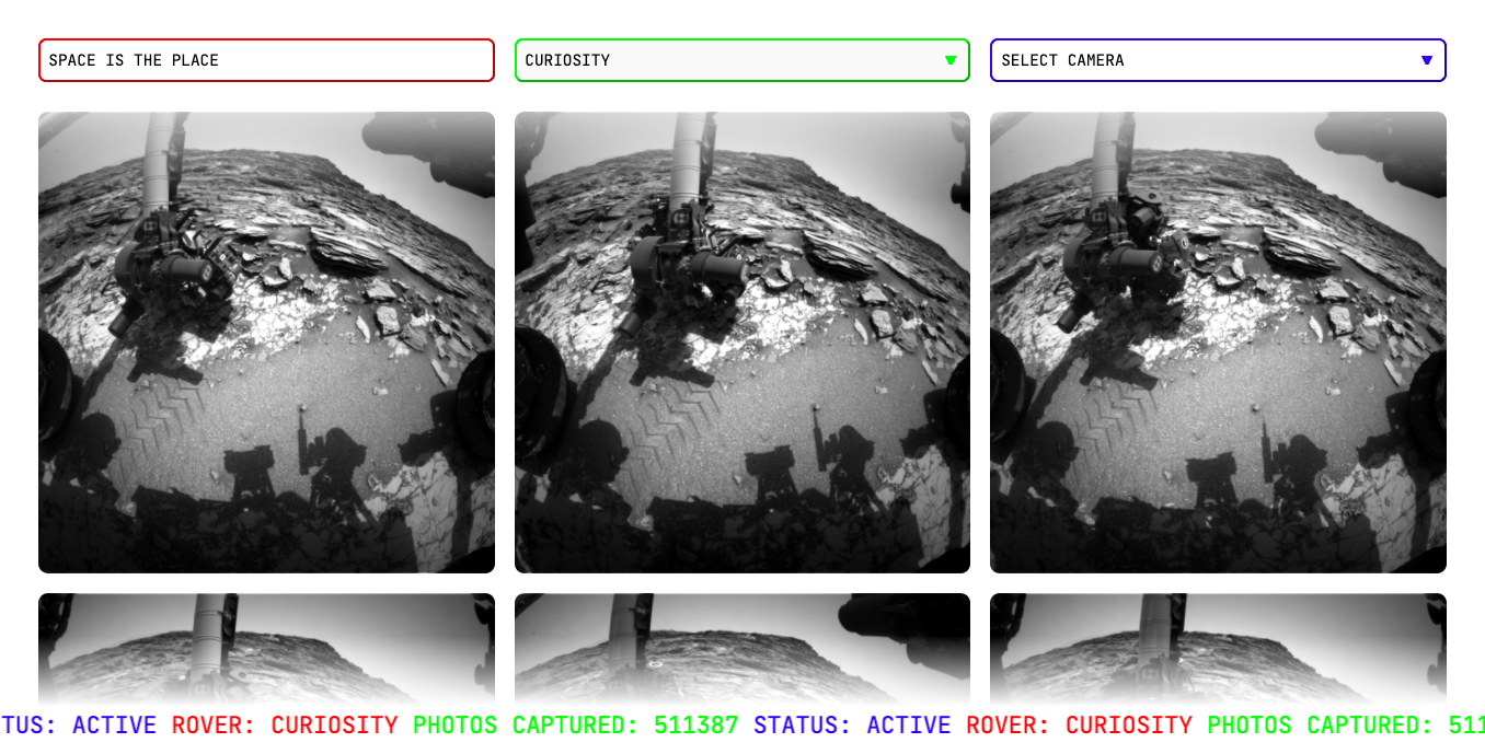 desktop view of web page displaying images from the Mars Rover API