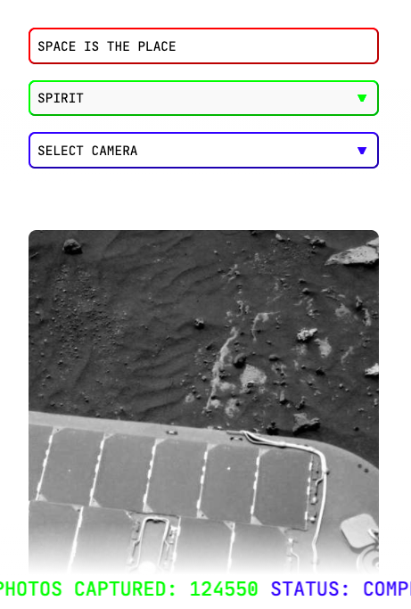 mobile view of web page displaying images from the Mars Rover API