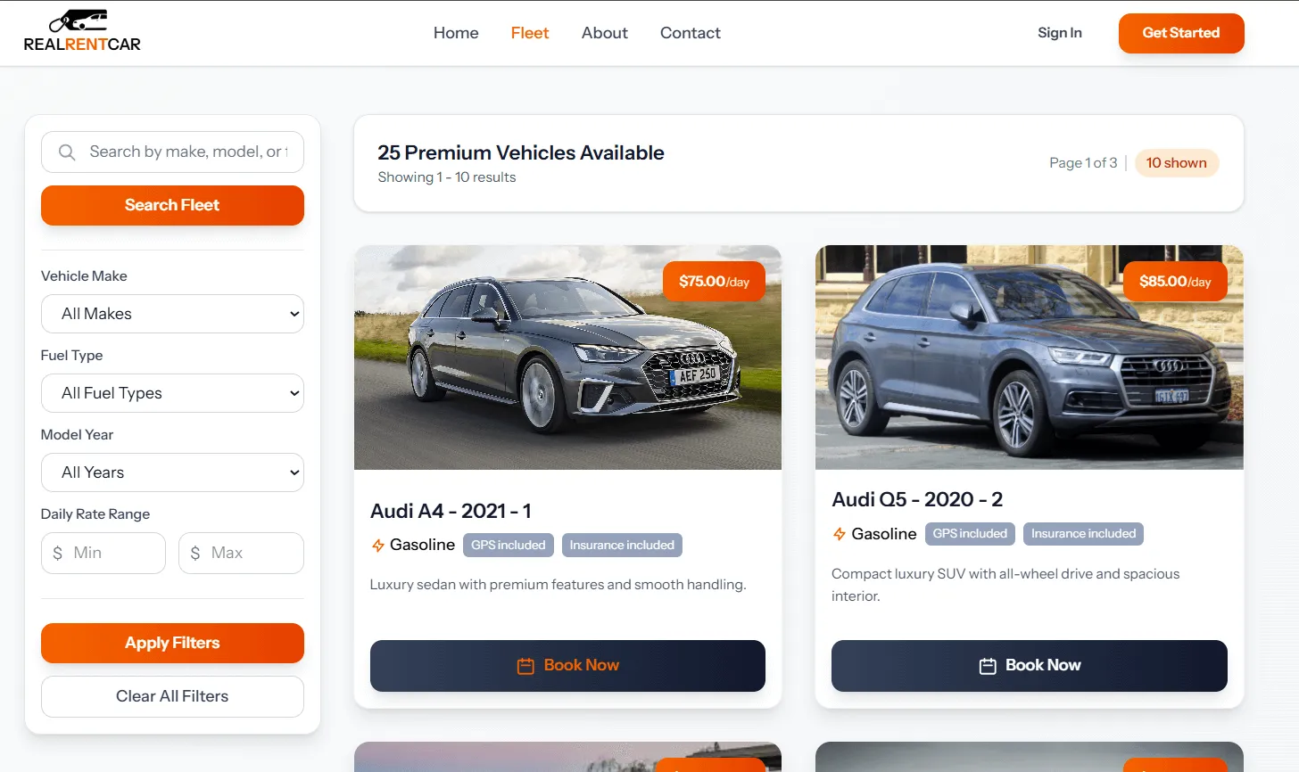 real rent car fleet