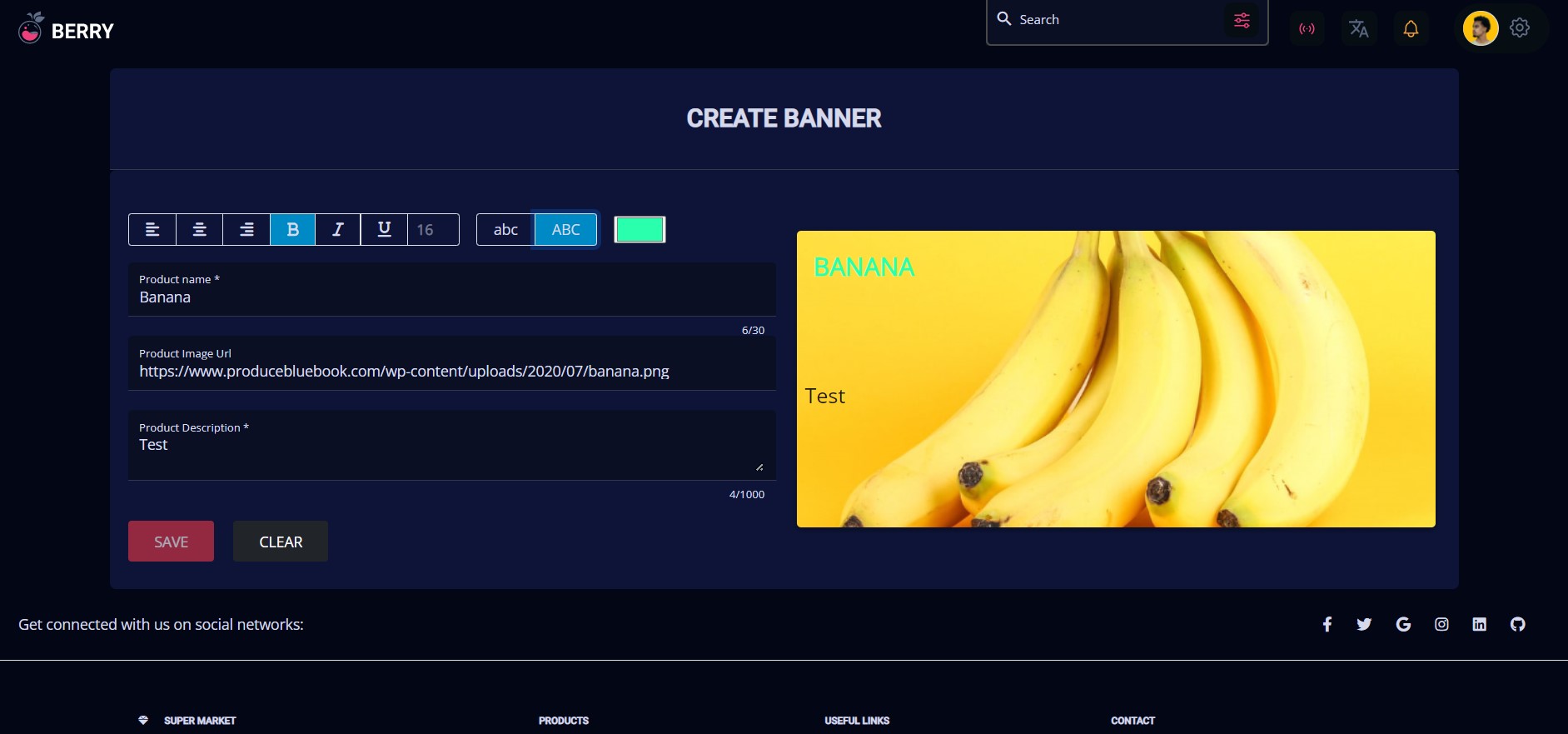 Create Banner page
