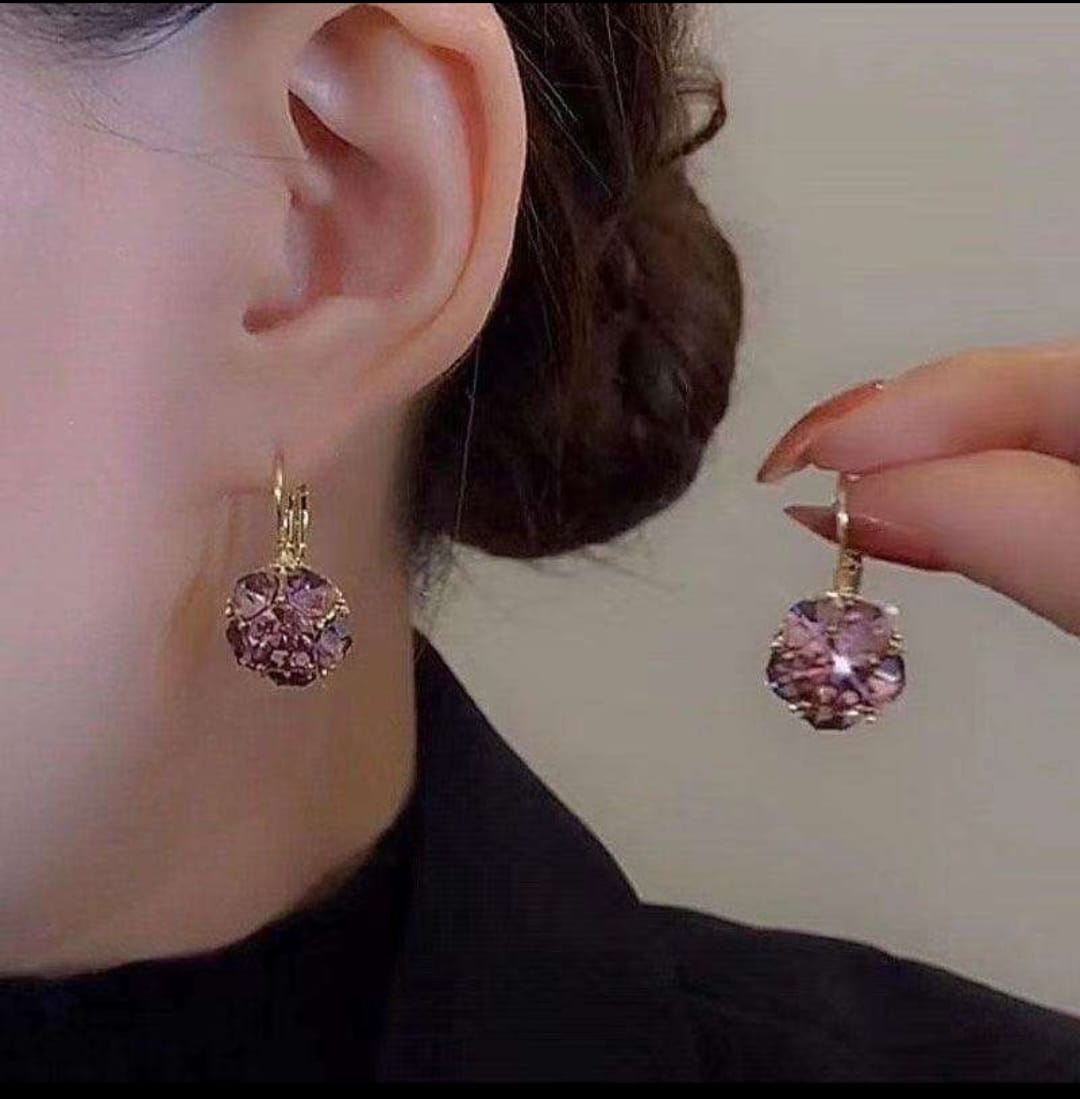 Purple Crystal Drop Earrings