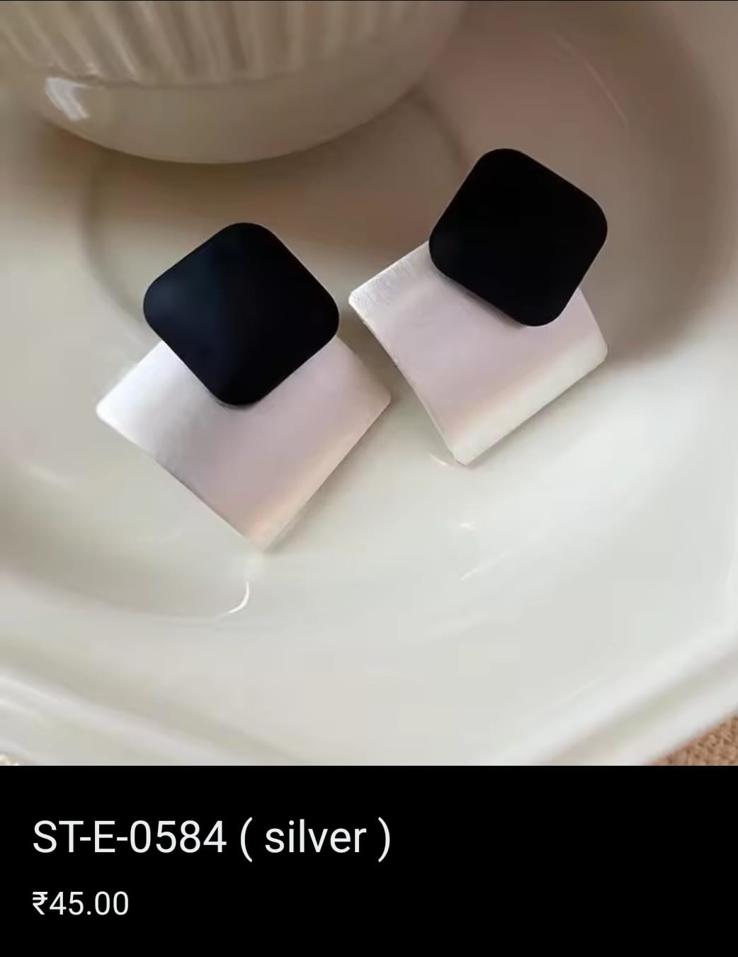 Silver Black Square Studs