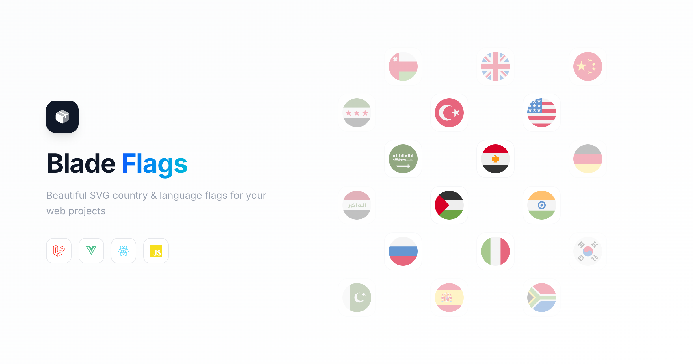 Blade Flags — SVG country and language flags for Laravel, Vue, React, and JavaScript