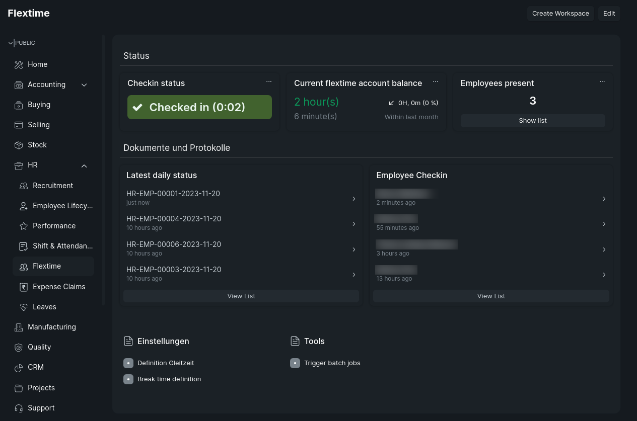 Flextime dashboard