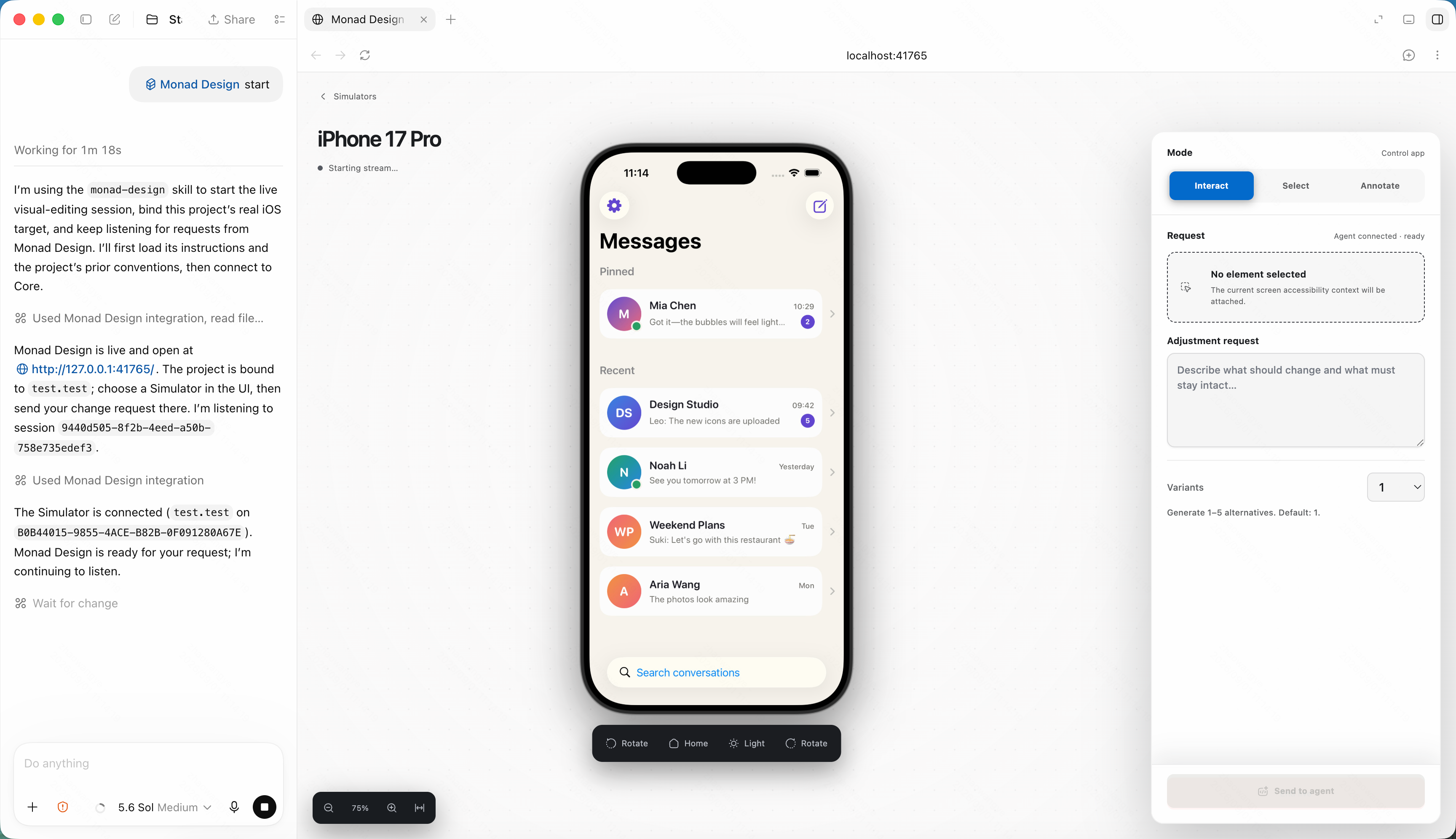 Control the running app in Interact mode