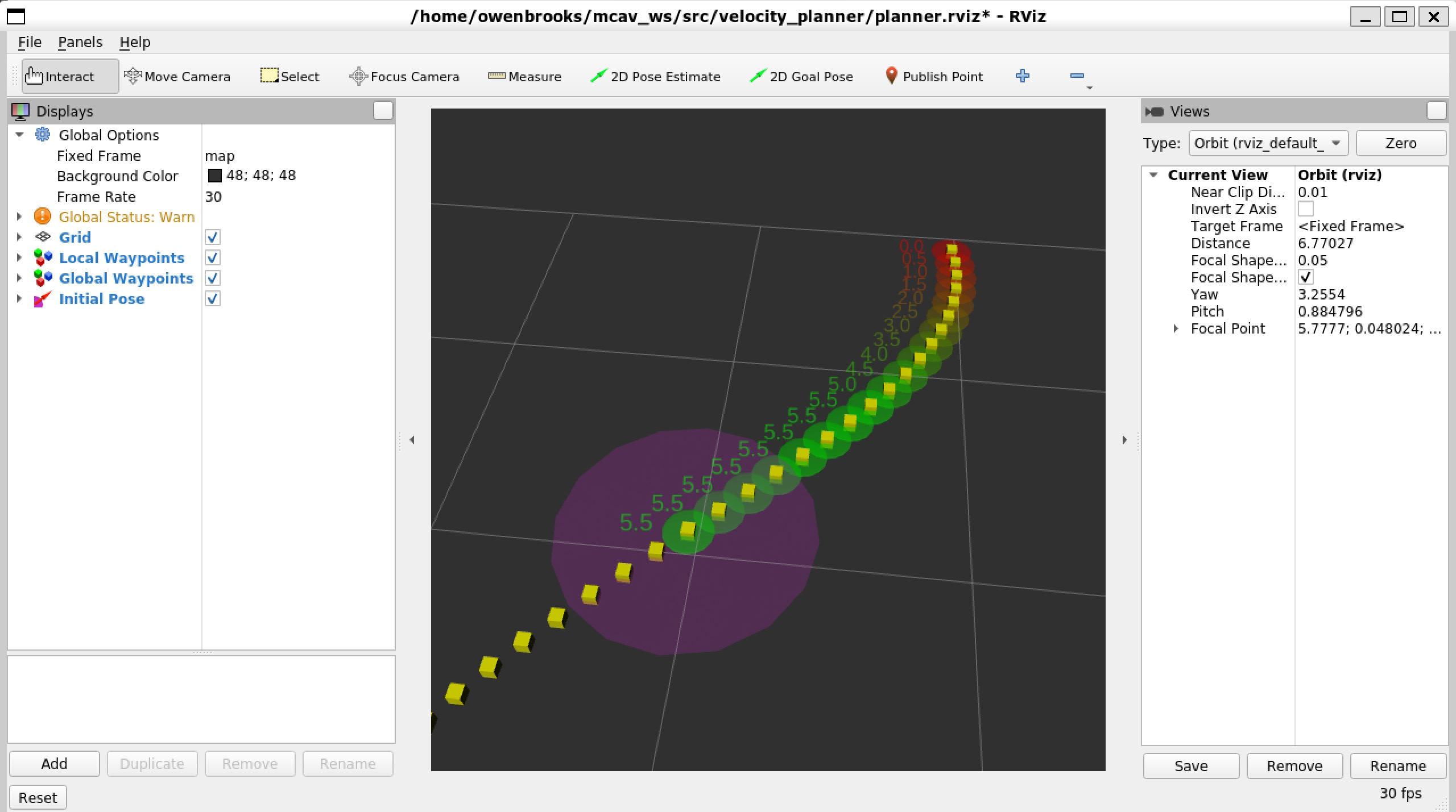 View in rviz of the planner output