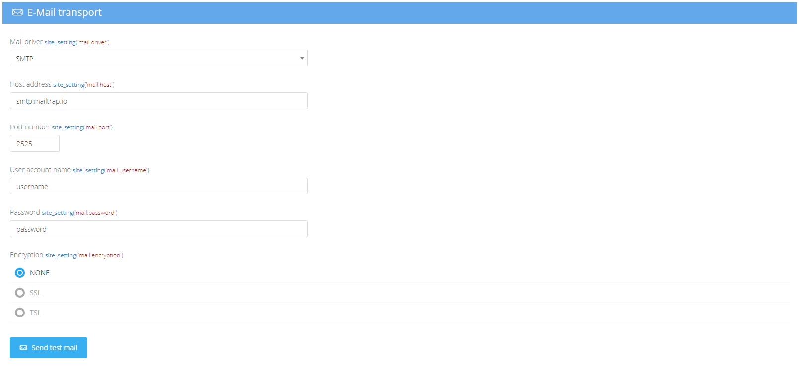 Site settings - Mail