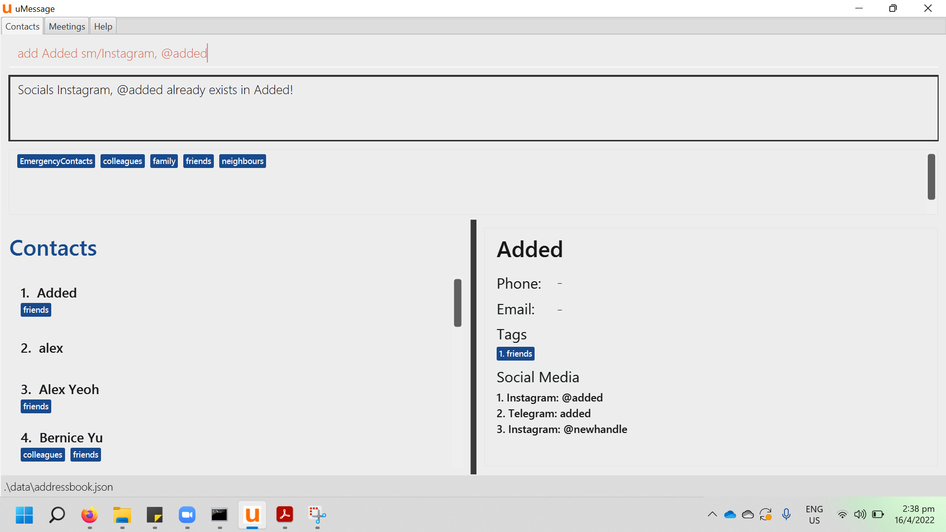 Contradictory behaviours with add and edit commands, regarding social ...