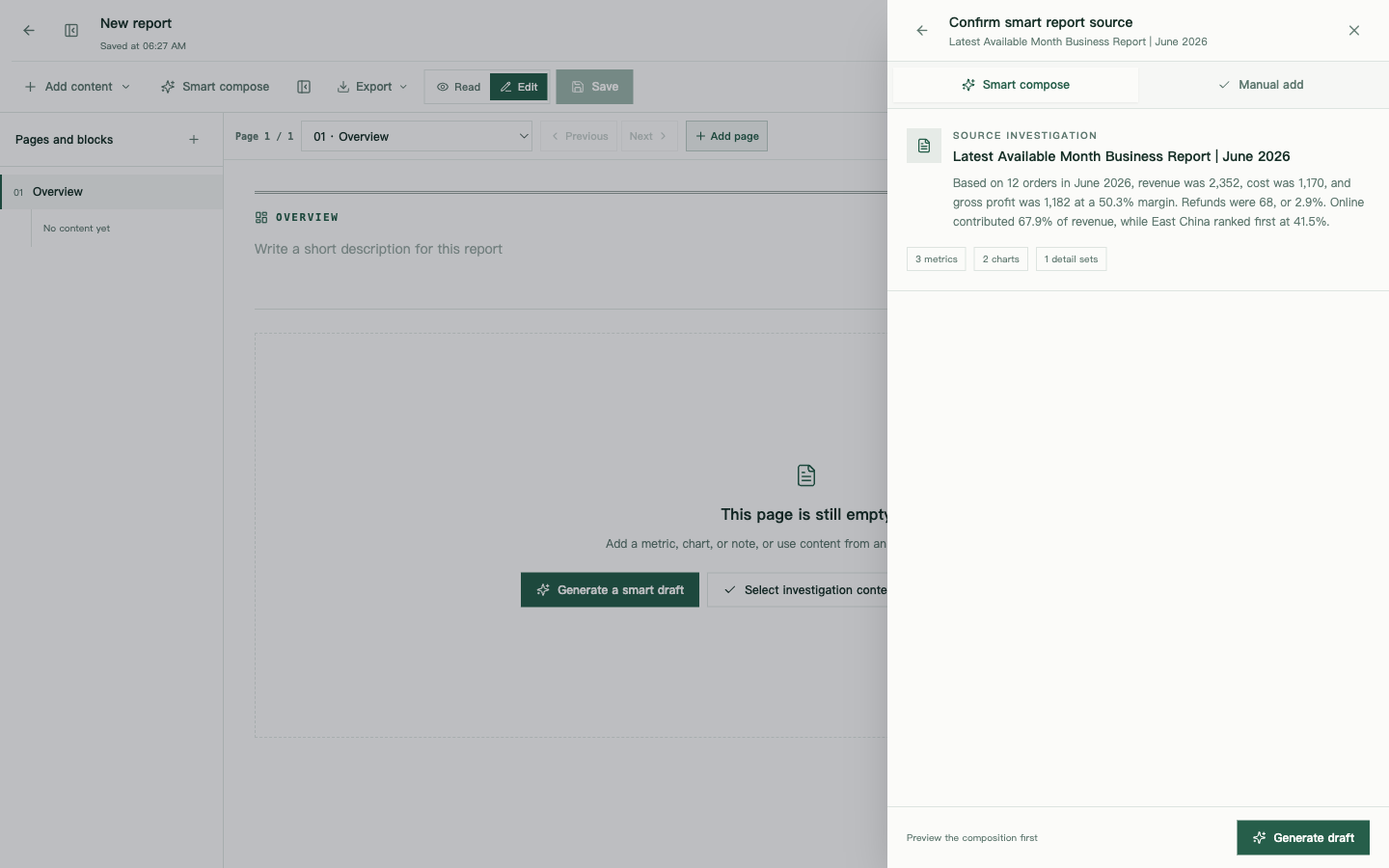 Reviewing an investigation before organizing it into a report