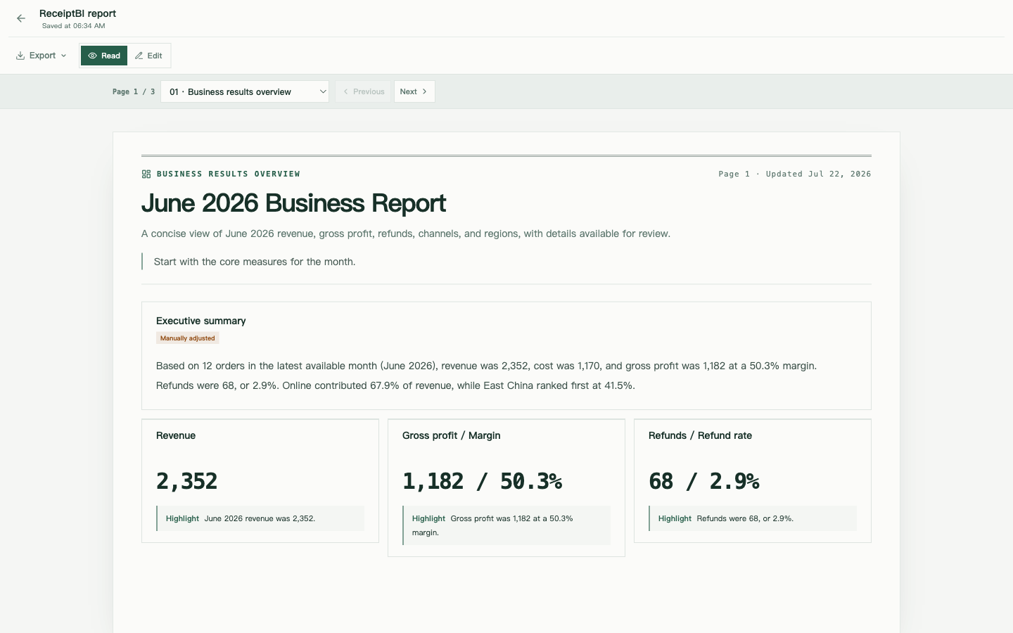 A paginated report print preview
