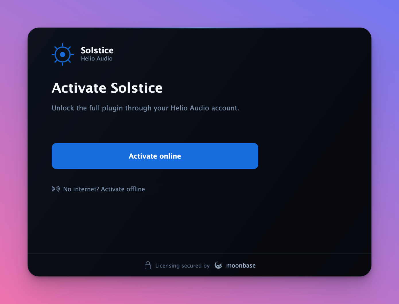 The activation welcome screen, branded for a plugin