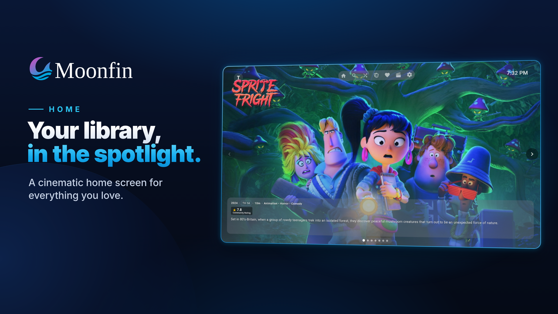 Home screen with the featured media bar