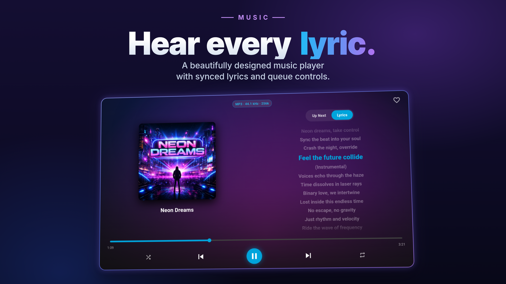 Music player with synced lyrics
