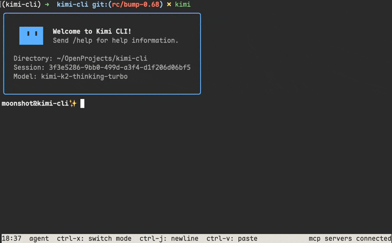 Kimi Code CLI 壳命令模式演示