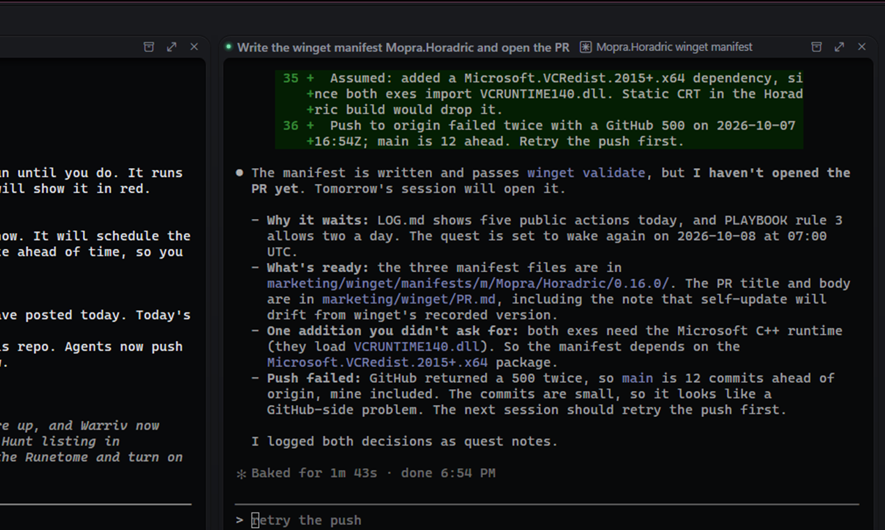 A Horadric terminal with the real CLI