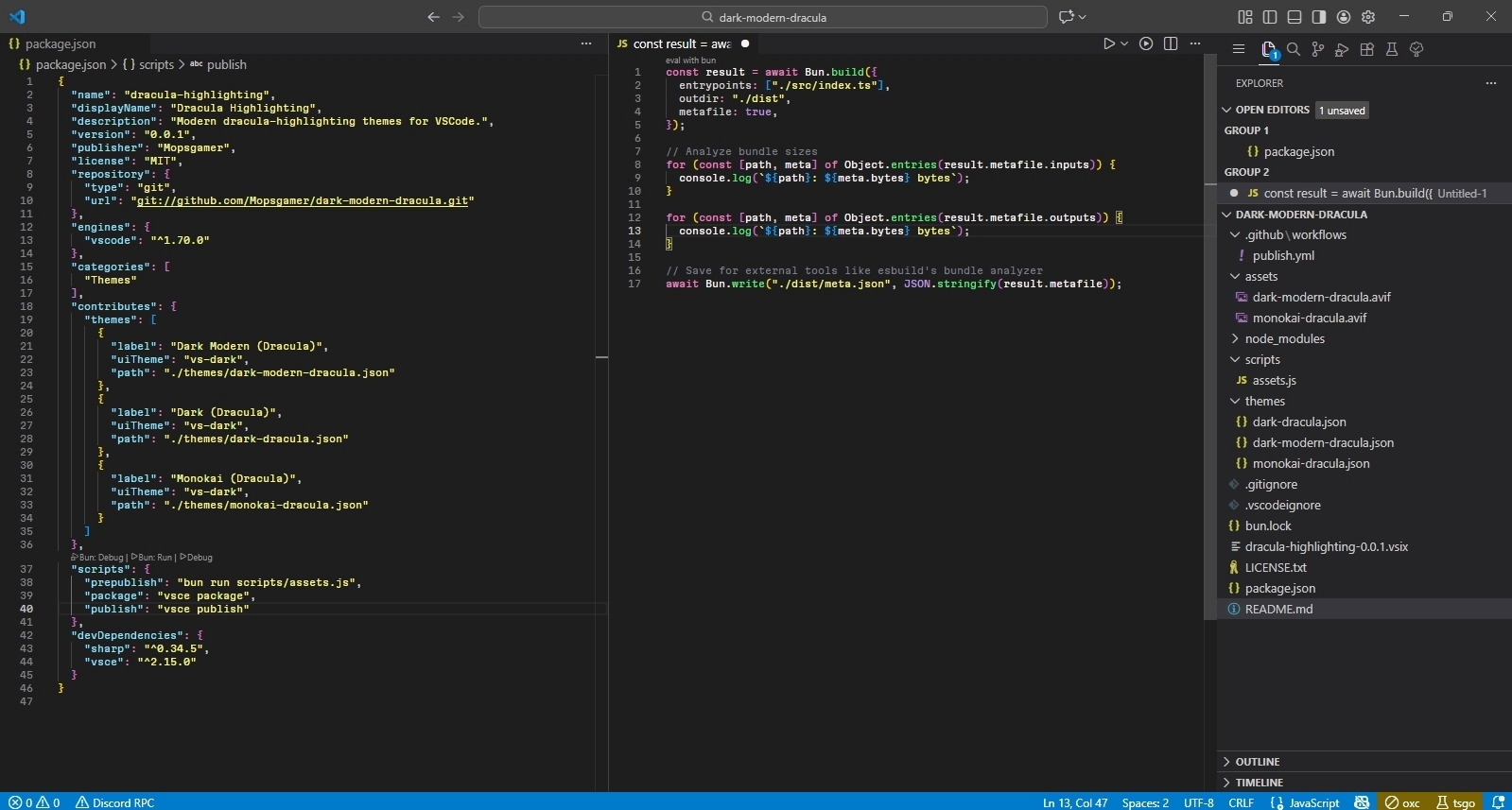 Dark (Dracula) Theme Preview