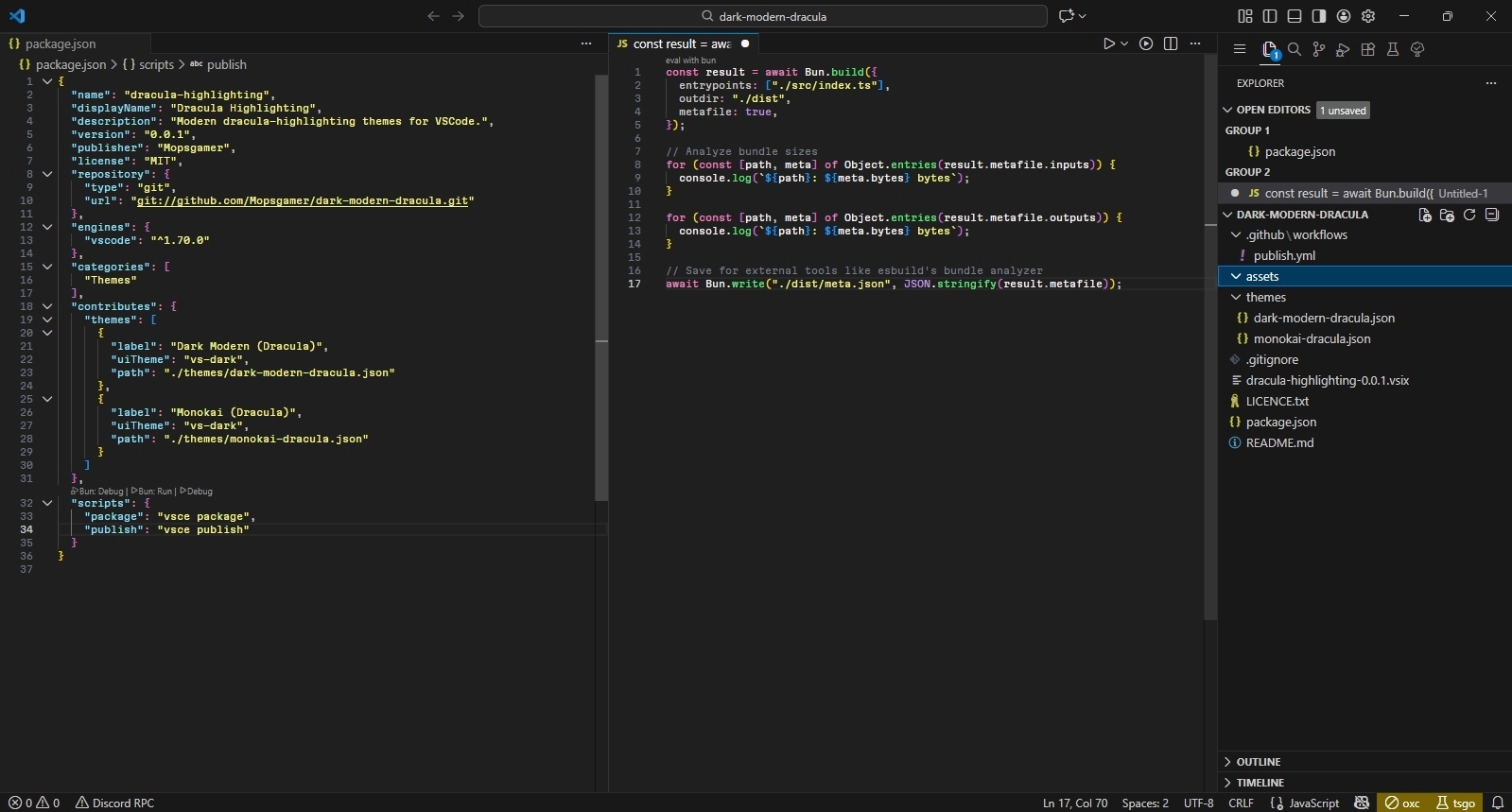 Dark Modern (Dracula) Theme Preview