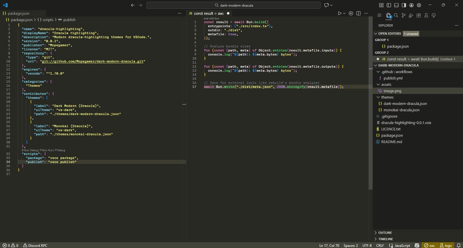 Dark (Dracula) Theme Preview