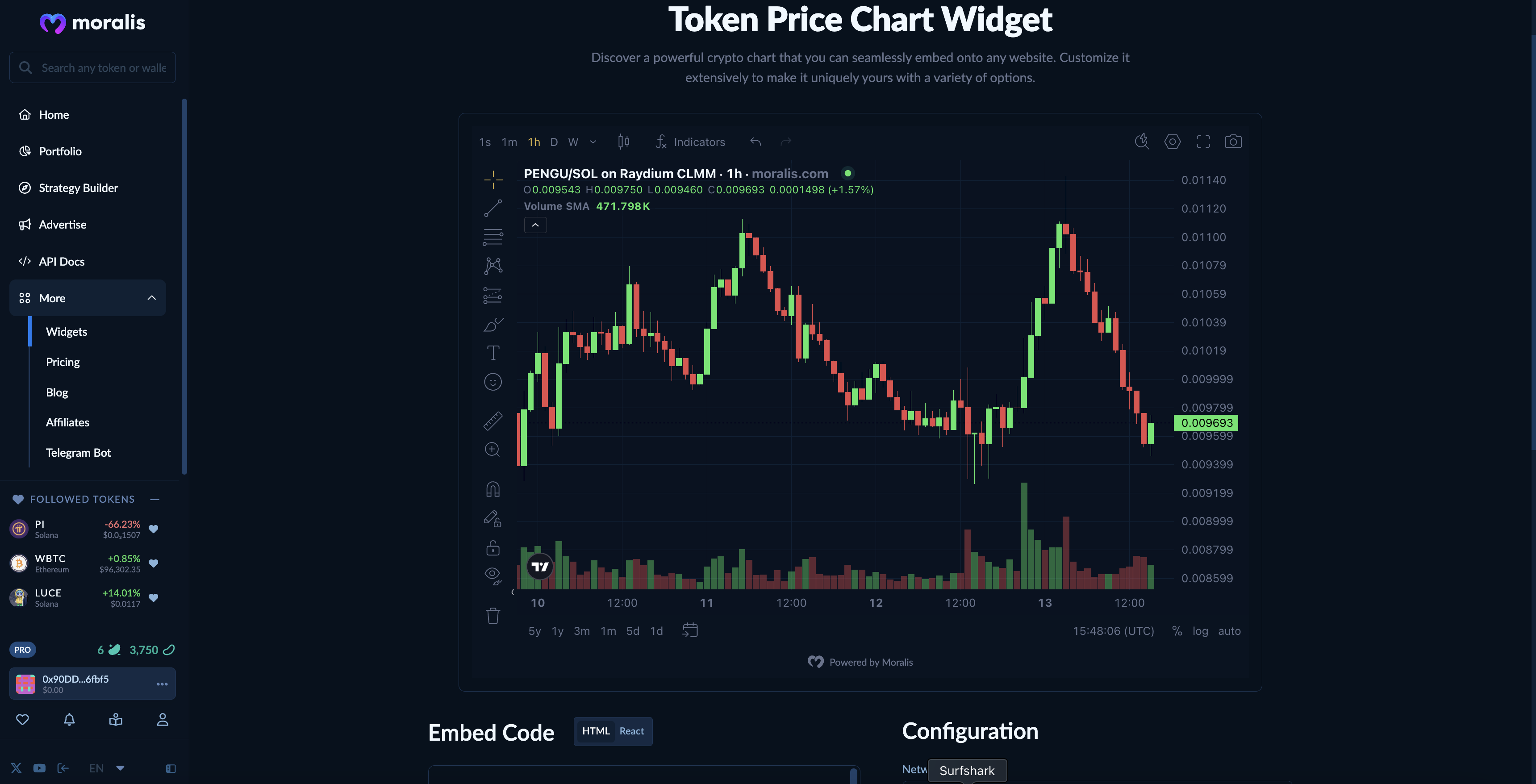 Token Price Chart Widget Embed