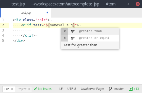 Screenshot of autocompletion for keywords