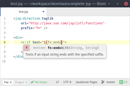 Screenshot of autocompletion for el-functions