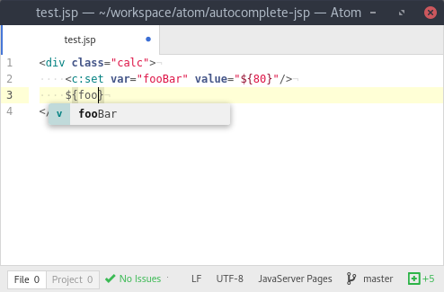 Screenshot of autocompletion for variables