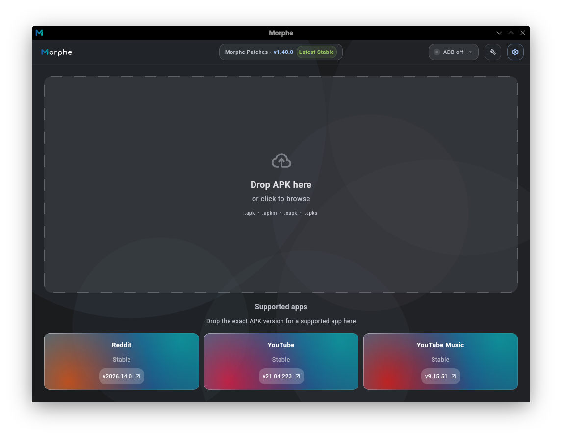 Morphe GUI Home Screen