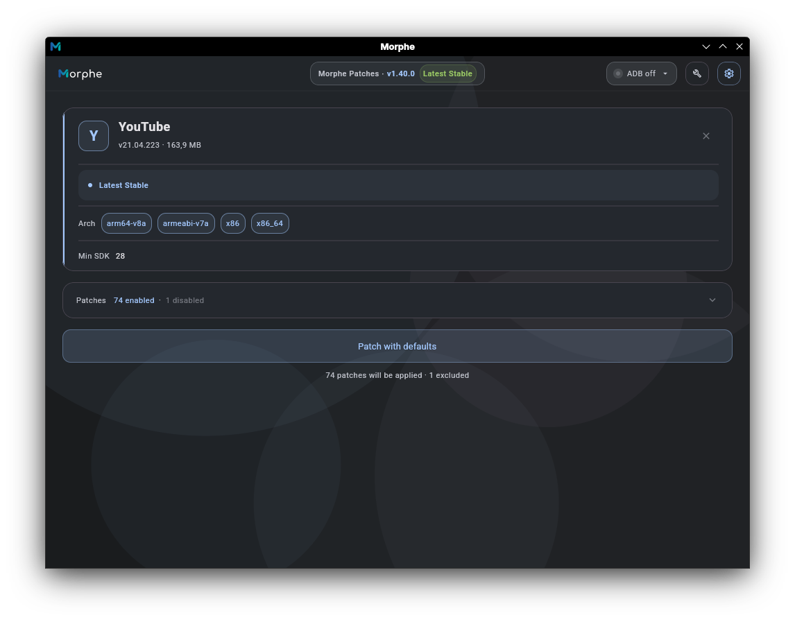 Morphe GUI App Selected