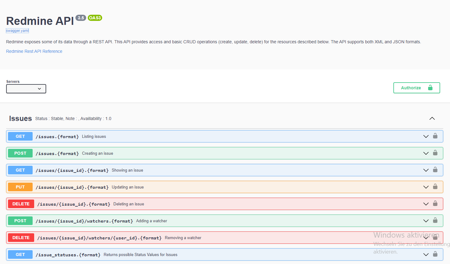 Redmine Swagger Example