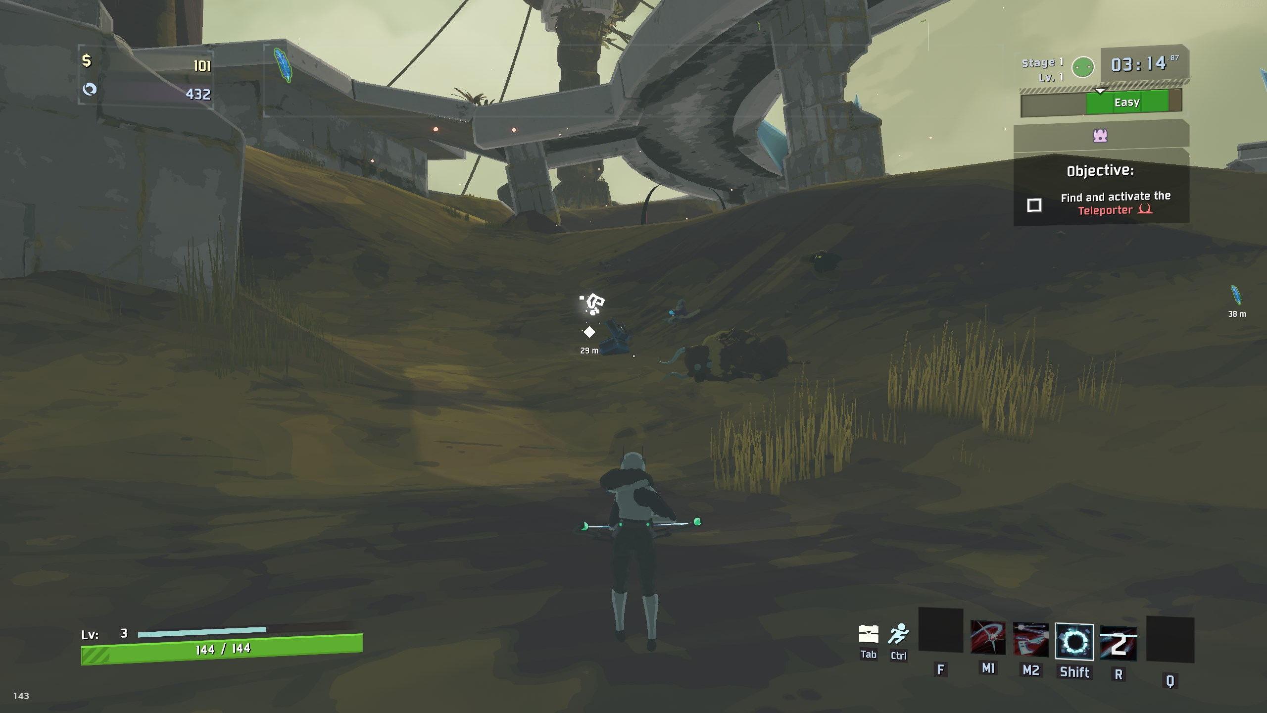 ItemMarkers gameplay showing a Command essence diamond and an item icon with distance labels