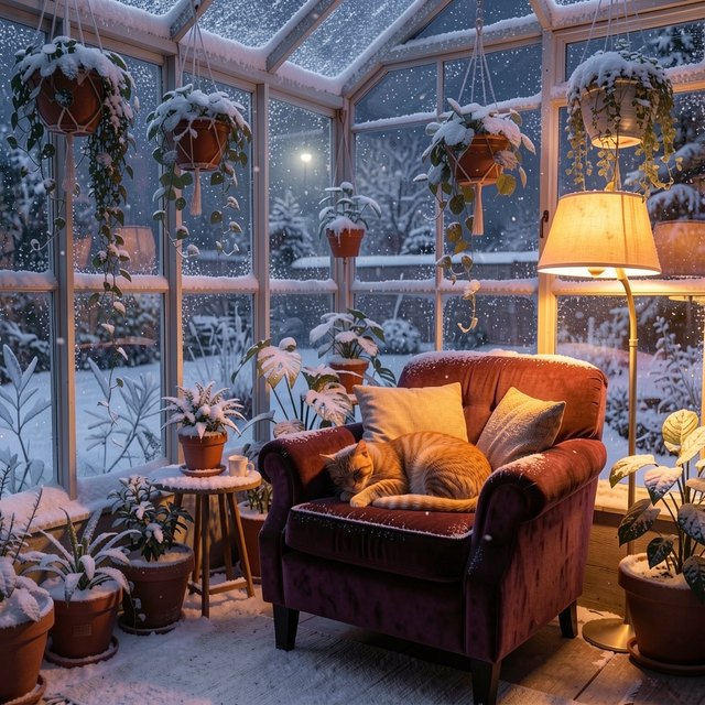 The same scene turned into a snowy winter night
