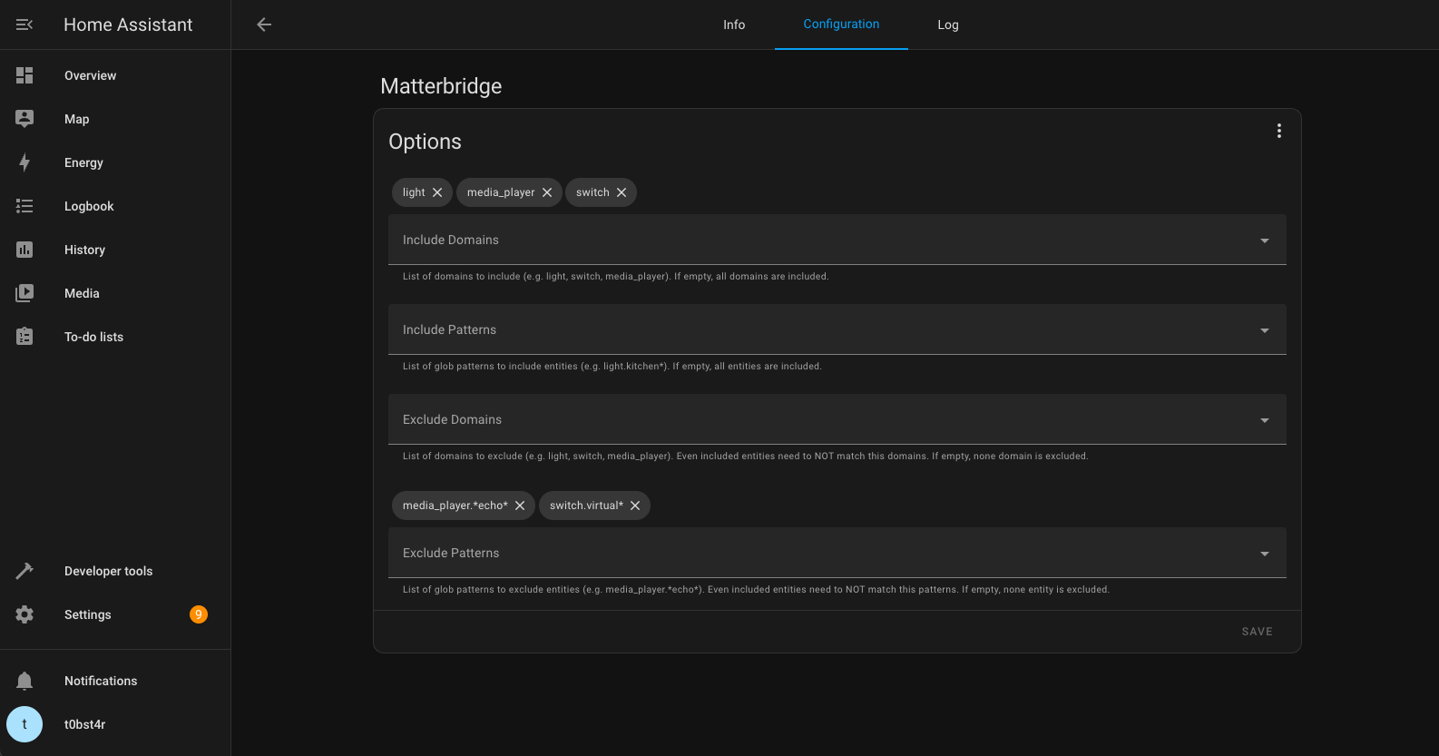 Home Assistant Matterbridge Add-On Configuration