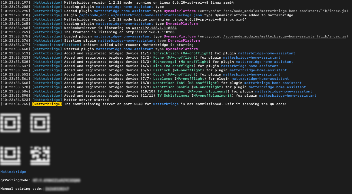 Matterbridge commissioning code
