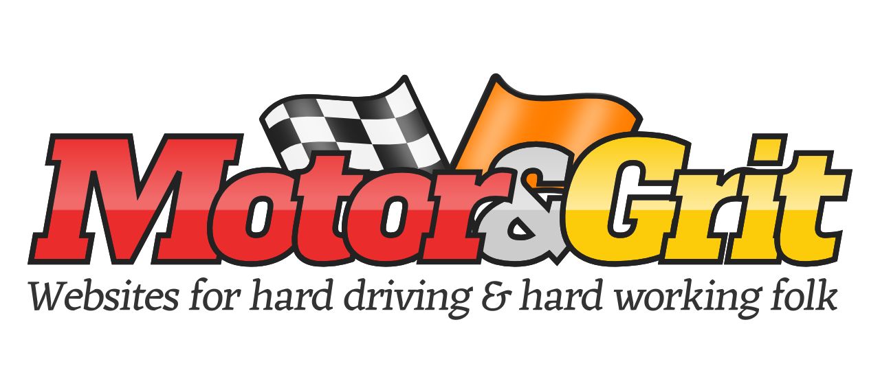 Motor & Grit logo banner with tagline — Websites for hard driving and hard working folk